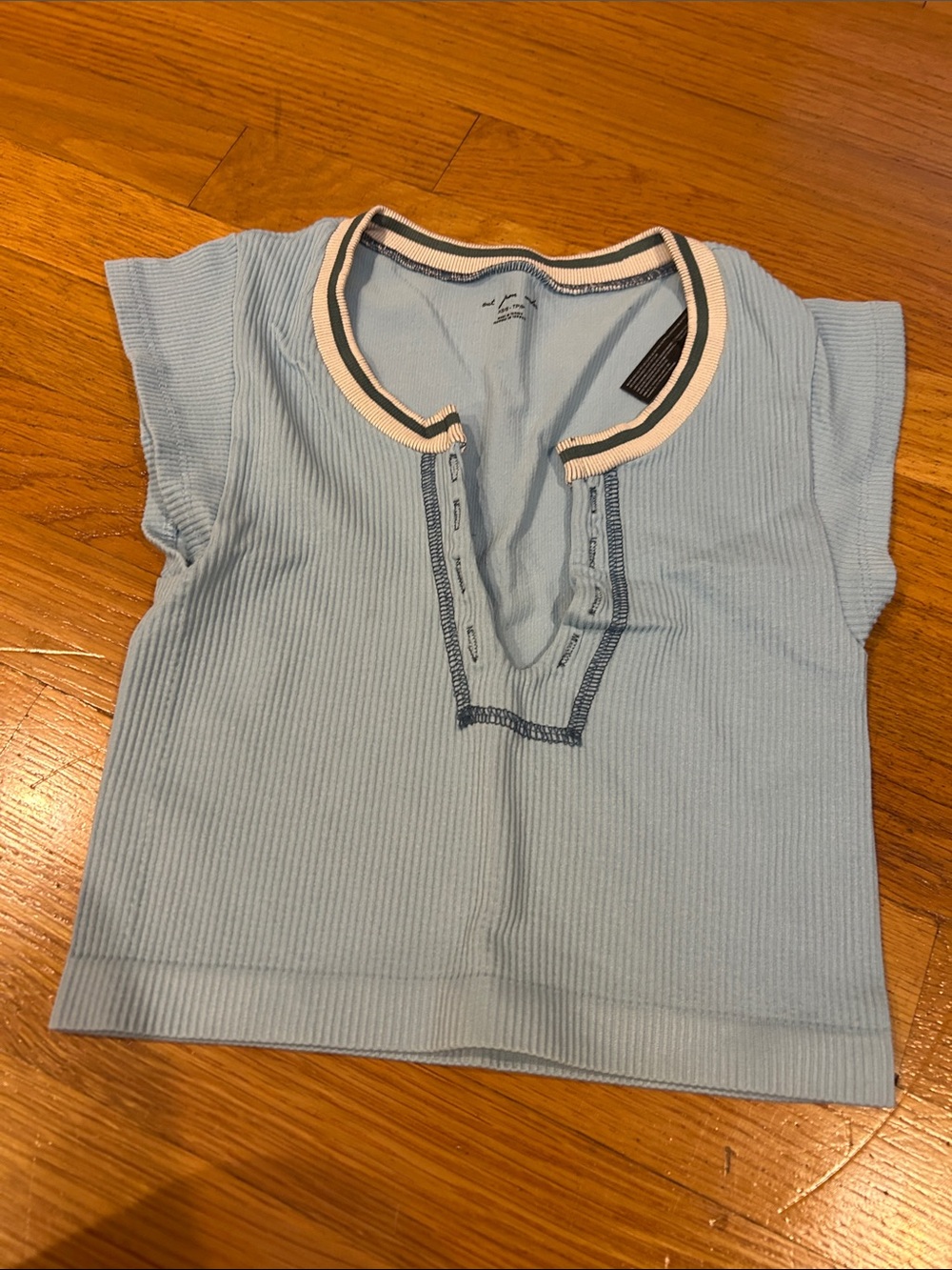 Light Blue Ribbed Womens with Contrast Trim
